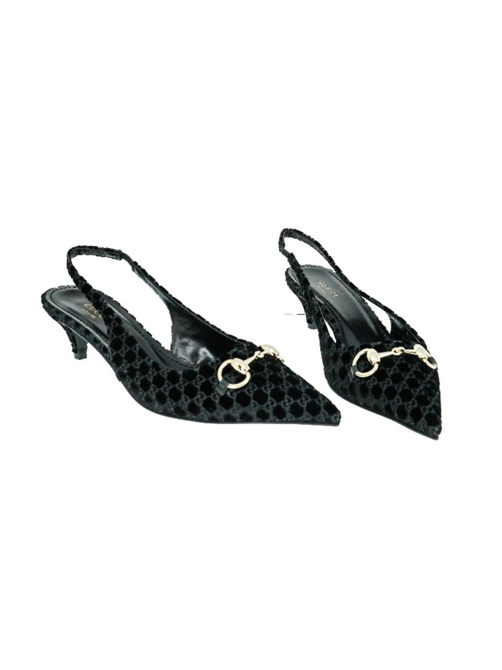 Gucci Horsebit GG Velvet Kitten Heel Slingbacks